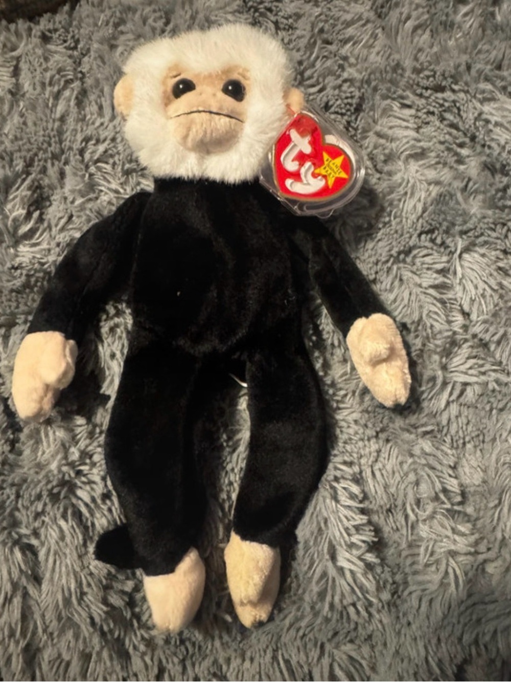 Ty Plush Monkey in Black and Cream with Heart Tag